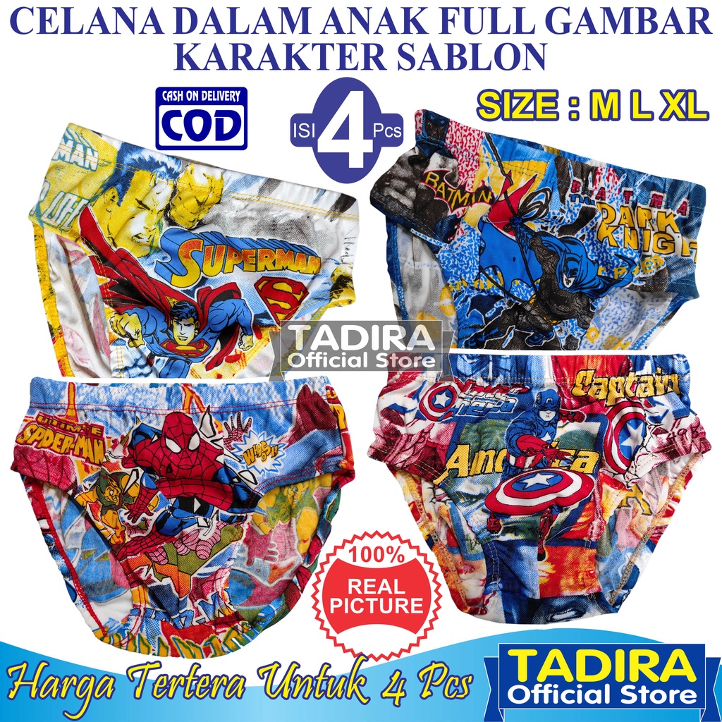 4 Pcs Celana Dalam Anak Laki Laki Fullprint Gambar Karakter Sablon Usia 2 Sampai 9 Tahun TADIRA