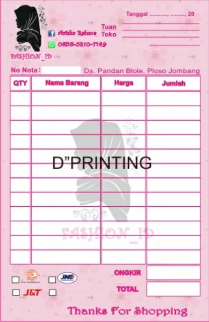 

Nota 2 ply custom UK 11 X 16 (seukuran kertas HVS jadi 4)