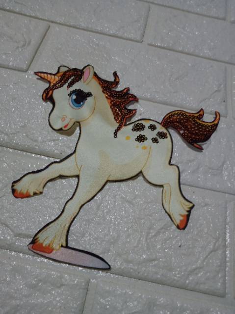 Aplikasi bordir patch kuda pony led musik 20cm full body