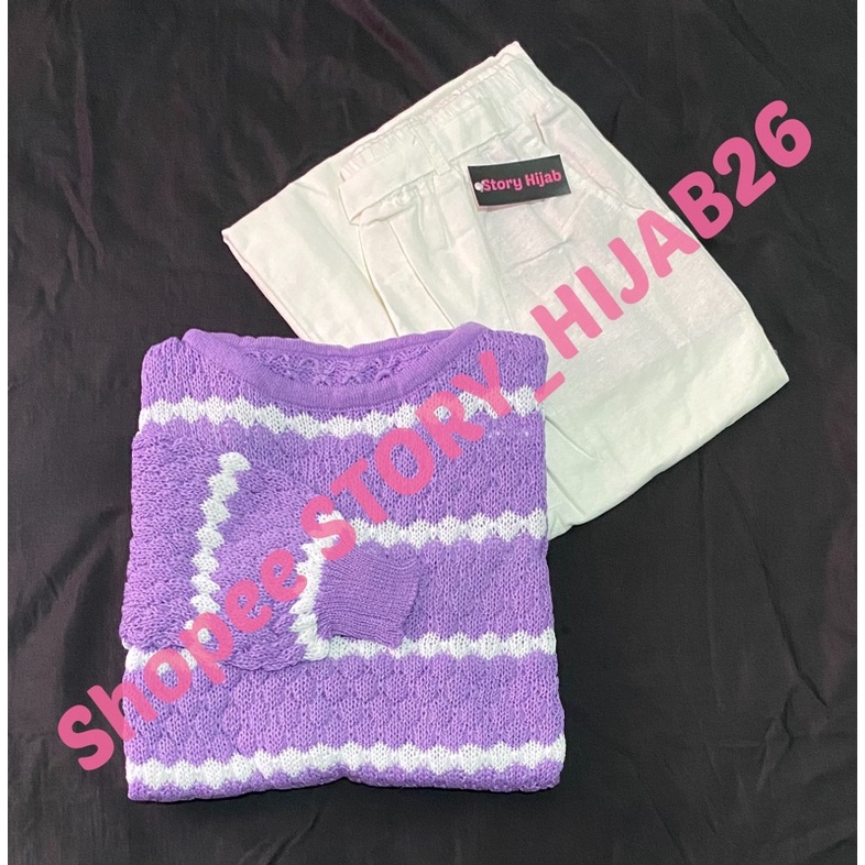 CHESSY SET + KESSIE SET  ( ATASAN + CELANA ) / BEST SELLER / BISA COD-Lilac - white