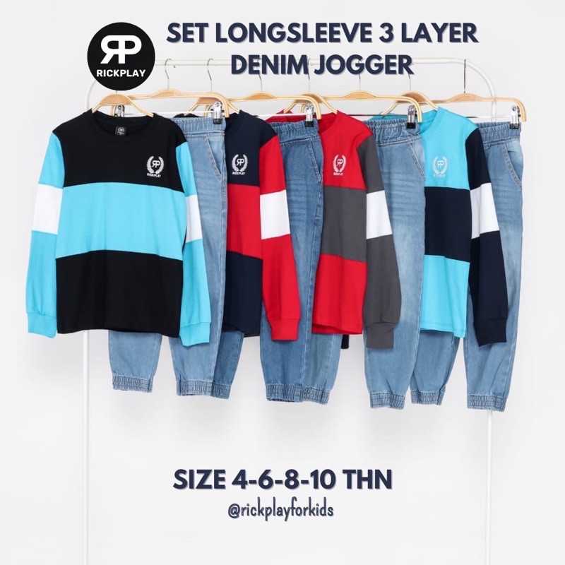 Rickplay Setelan Anak Laki Laki - Baju Panjang Set Celana Joger Jogger Lakilaki Usia 4 6 8 10 Tahun