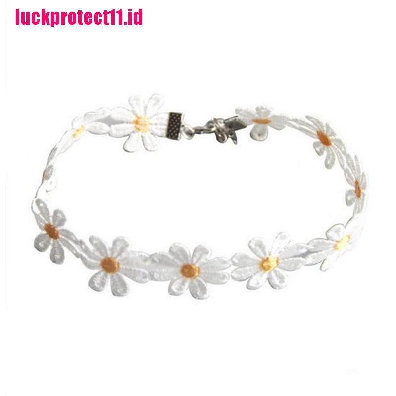 Kalung Choker Rantai Renda Bunga Daisy Warna Kuning Putih Gaya Boho Untuk Wanita