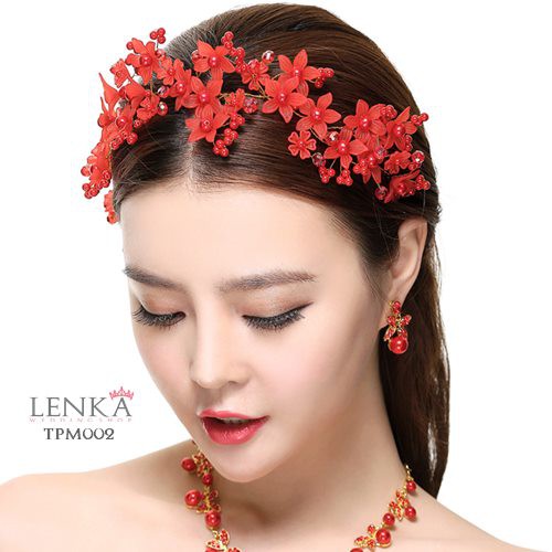 [STOK TERBATAS] AKSESORIS RAMBUT PENGANTIN PESTA TIARA MERAH BUNGA TPM002