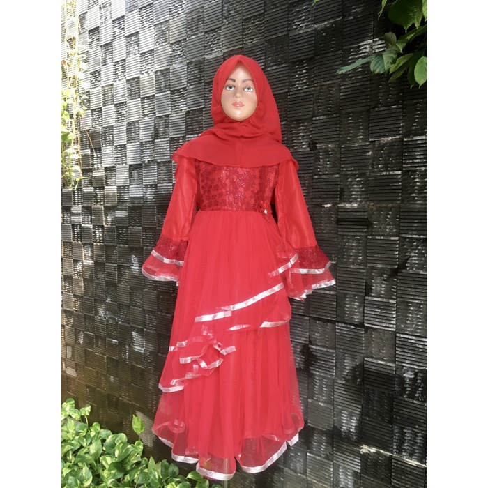 Gaun Anak - Princess Dress / Gaun Ulang Tahun / Baju Pesta Anak Perempuan Lm11 - Merah, 1 - 2
