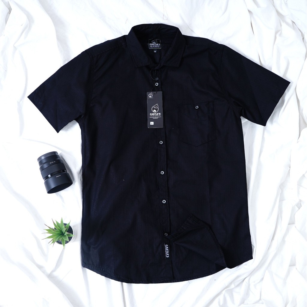 Babedo Kemeja Polos Pria Casual Premium Hitam Lengan Pendek Garmen Quality Product