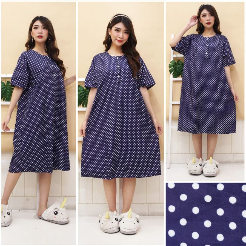 DASTER JUMBO LD 120 KATUN KARAKTER KANCING DEPAN BUSUI BUMIL LENGAN PENDEK GUDANG_DASTER_PEKALONGAN-JB POLKA NAVY