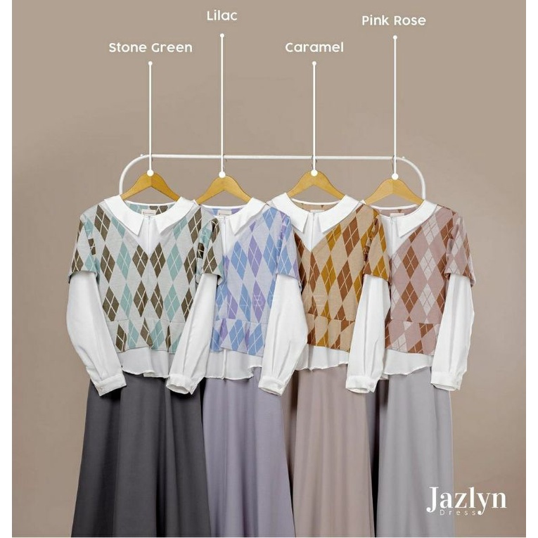 BISA COD JAZLYN DRESS JILBRAVE | Dress Korean Style Model atasan Kemeja dengan Vest Bahan Argyle Kni