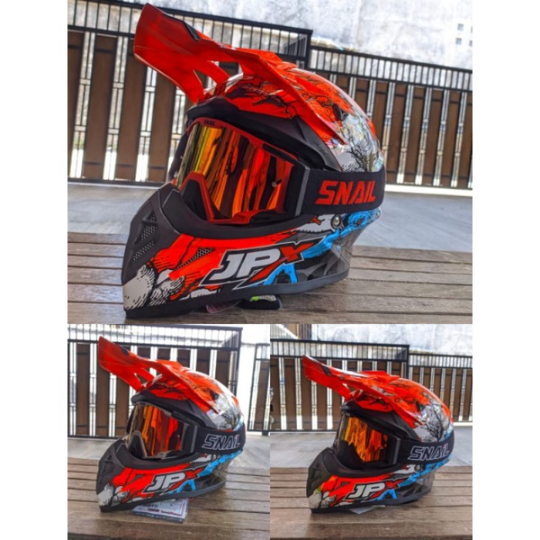 HELM JPX CROSS_ FOX1 X14 - FLUO RED GLOSS + GOOGLE SNAIL (ONGKIR 2 KG) HELM JPX TERBARU