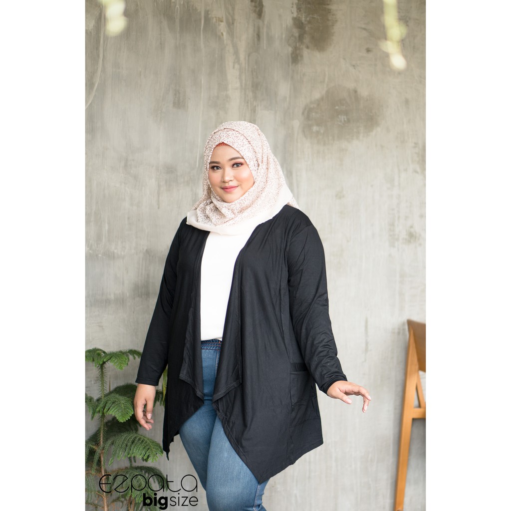 Ezpata Cardigan Cardi Outer Wanita Big Size Lengan Panjang Polos Jumbo Kaos Rayon