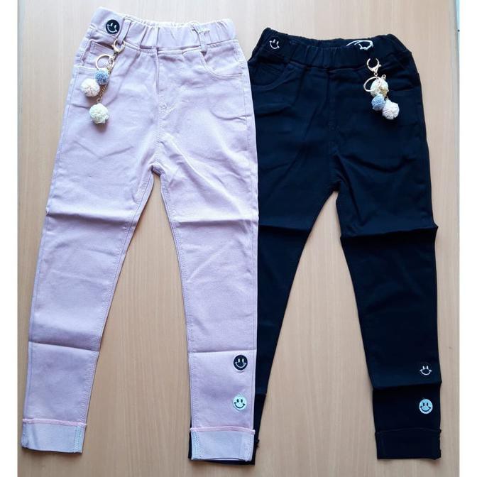 Celana Panjang Anak Cewek Import/Legging Umur 5 - 10Tahun Pink & Hitam - Hitam, 21 Crangga679