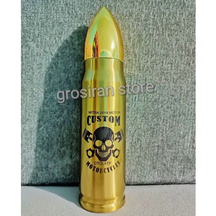 botol termos Tumbler peluru gold motorcycle Custom logo ukir grafir nama kado