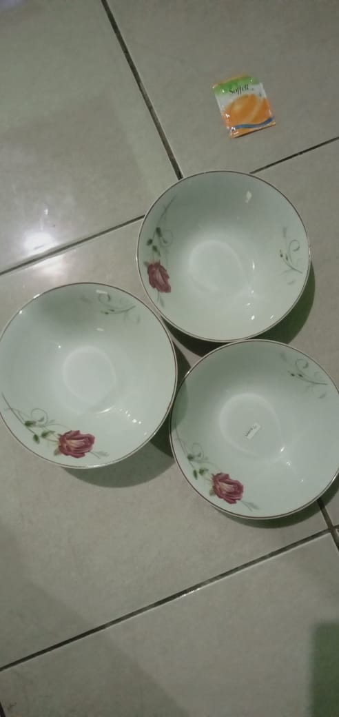 Mangkok 7 Rose 01 Bga Pyramid Keramik Motif Bunga Cantik  Isi 6 Pcs/mk7-rose01