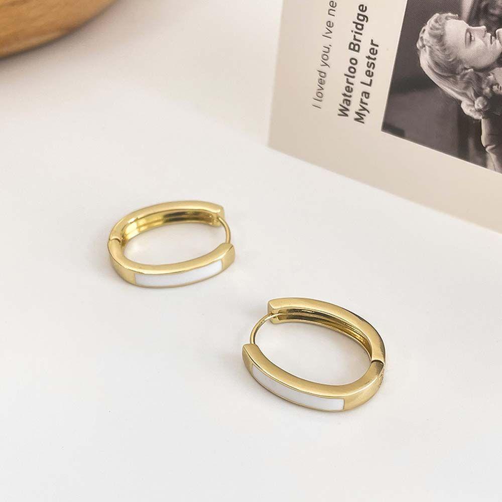 Needway Wanita Anting Hoop Kepribadian Sederhana Perhiasan Fashion Oval Bulat Gadis Stud Earrings