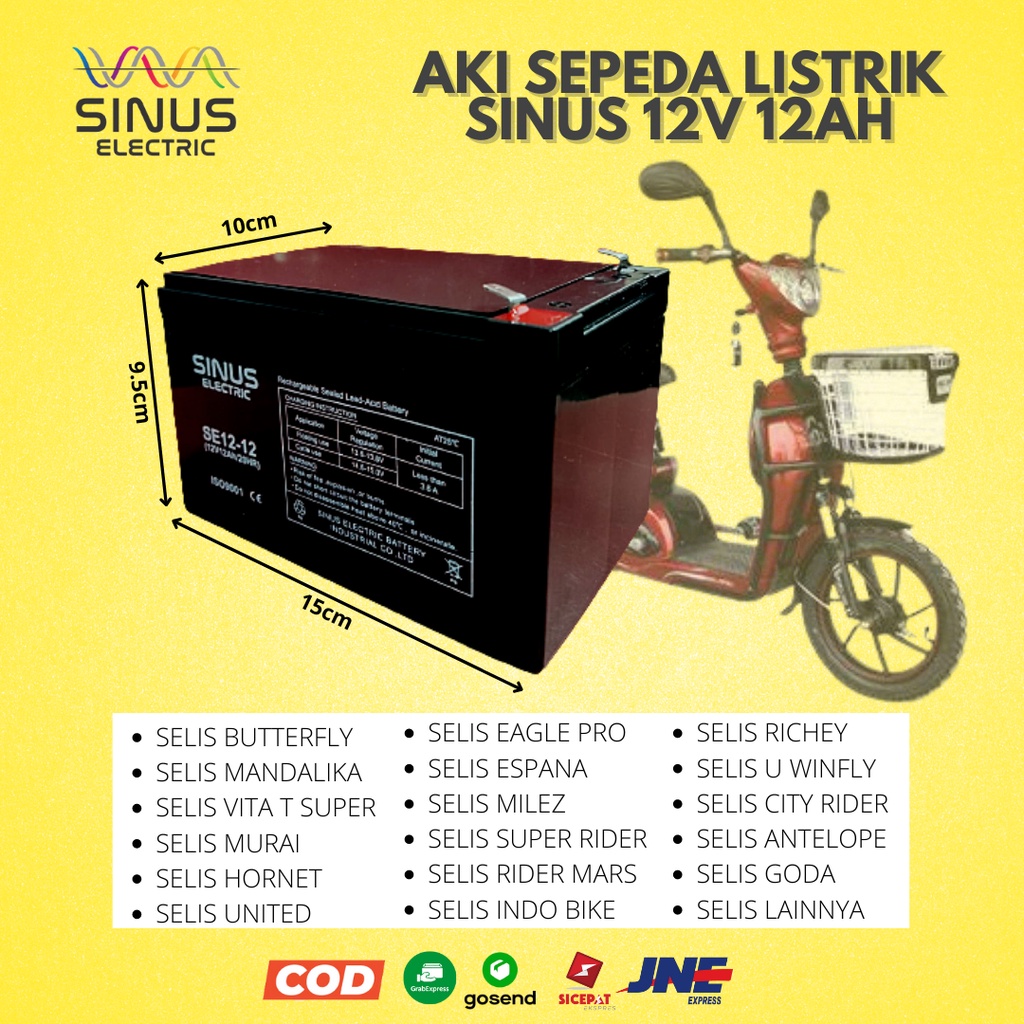 Aki Baterai Sepeda Listrik 12v 12ah SINUS