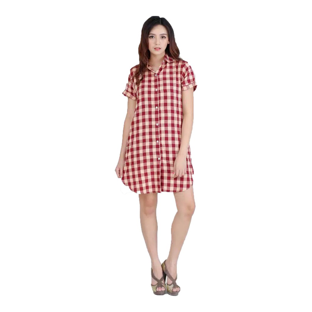 Baju Wanita  Tunik Kemeja Kotak tangan pendek - Nara - Hitam