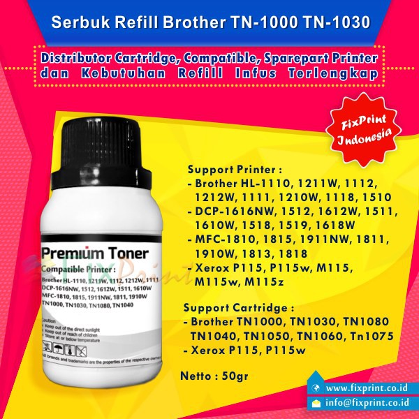 Serbuk Toner Brother HL-1110 HL-1112 HL-1118 HL-1211w MFC-1810