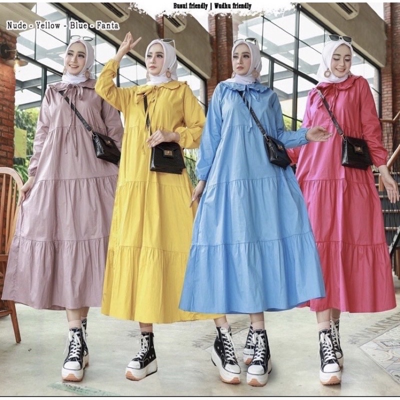 MIDI DRESS WANITA MANDA KATUN POPLIN IMPORT