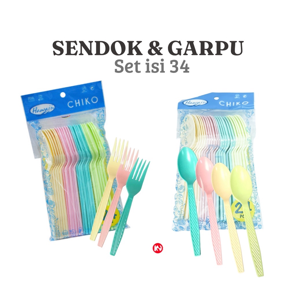 Sendok &amp; Garpu Chiko - Sendok Makan - Garpu Makan - Warna Pastel Set 24