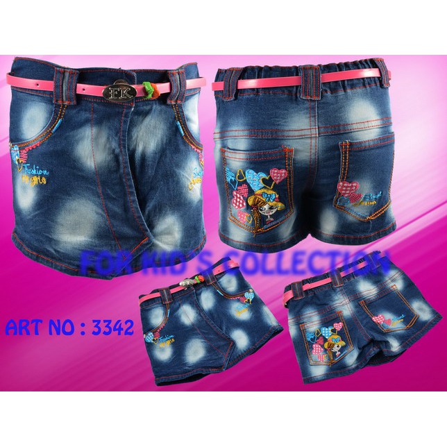 Celana Anak Perempuan Rok Denim Retro Washing  Dengan Bordiran