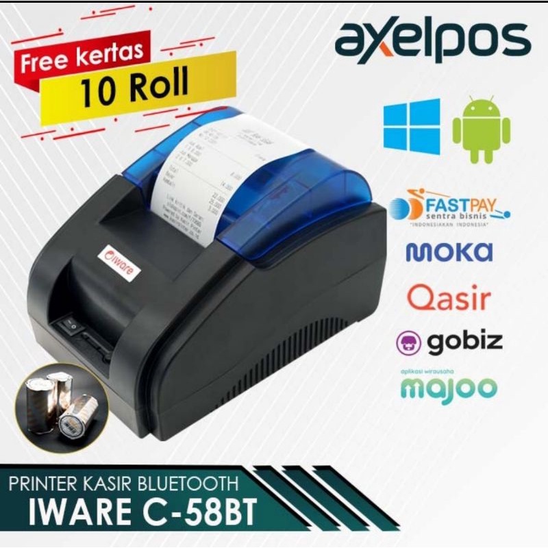 Printer mini thermal printer kasir Bluetooth+USB BONUS 10roll