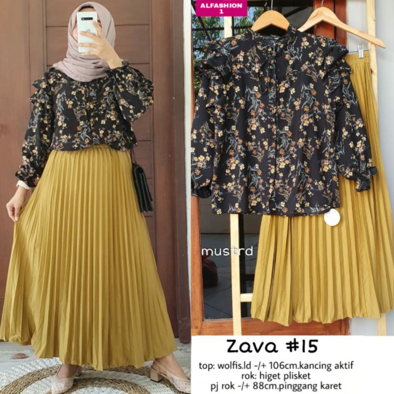 ZAVA#15 SET SETELAN BLOUSE WOLFIS ROK PLISKET SETELAN MUSLIM WANITA TERBARU FASHION MUSLIM WANITA