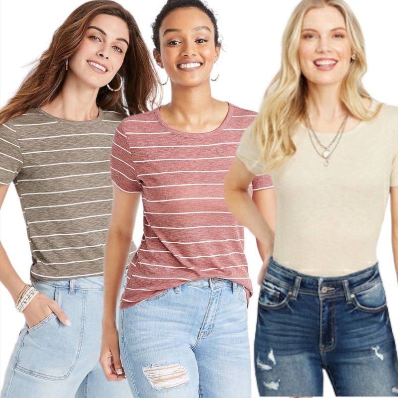 Maurices Ribbed Knit Top - Kaos Katun Ribbed Stretch Daily Full Tag - Tuck Tee