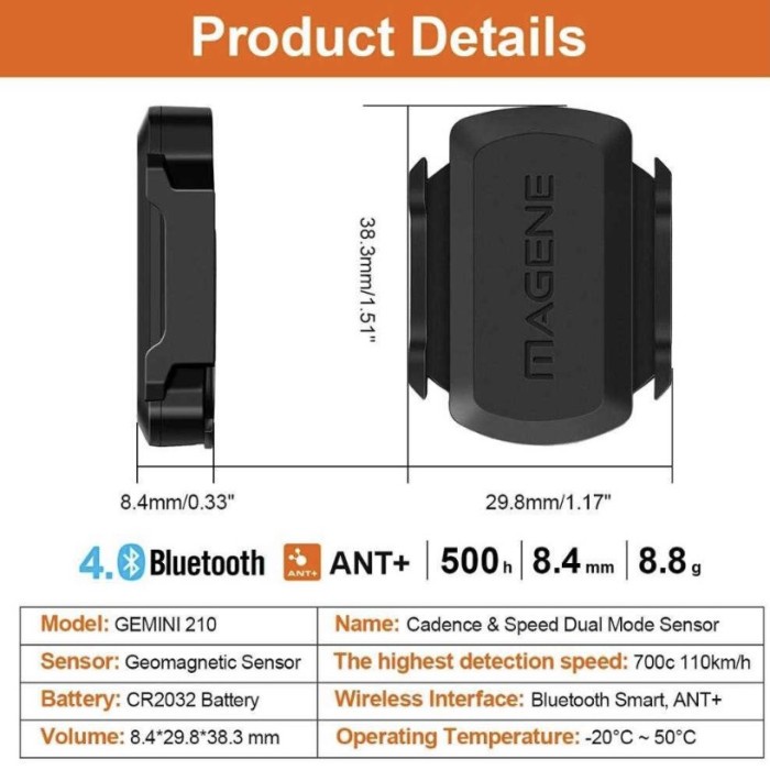 MAGENE Gemini 210 S3 plus Bicycle speed Sensor ANT Bloetooth