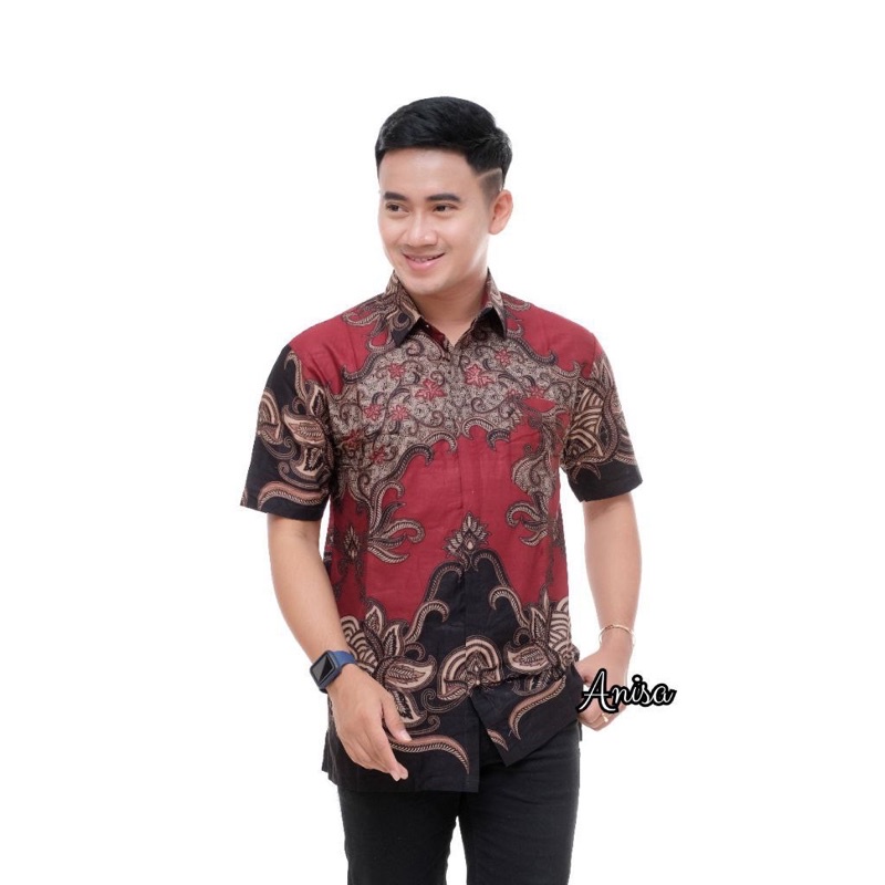 Hem Batik Pria Pendek M L XL XXL Batik Original Batik Sogan Batik Wayang ATASAN PRIA BATIK PRIA