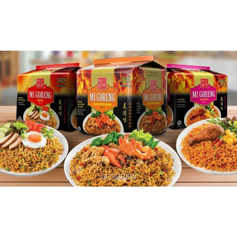 BEST WOK mie goreng (5pc) 5 varian rasa Extra hot,Korean spicy, Black pepper seafood, Original &amp; Spicy