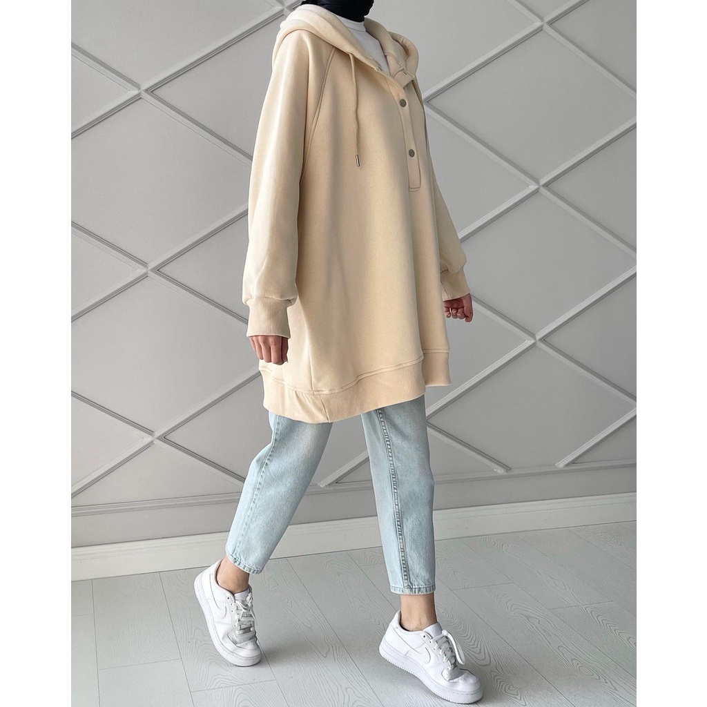 HOODIE SWEATER WANITA - PLAKET HOODIE SWEATER OVERSIZE - SWEATER KOREA STYLE