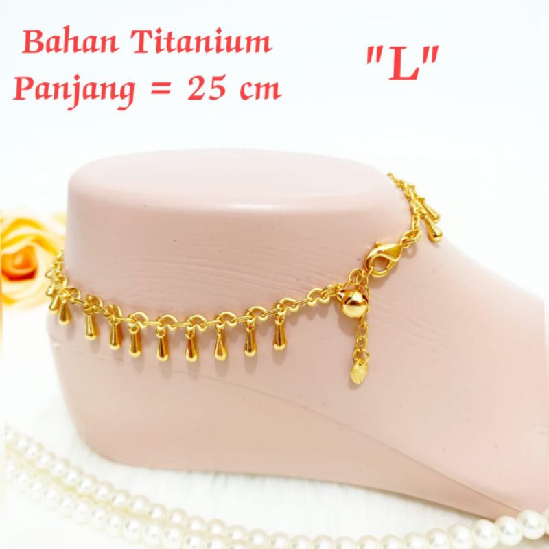 Gelang Kaki Titanium Wanita Rhodium Lapis Emas Gold