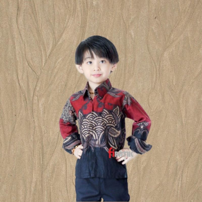 Kemeja Batik Anak Pria Baju Batik Anak Laki-Laki Terbaru Motif Ukel Marun