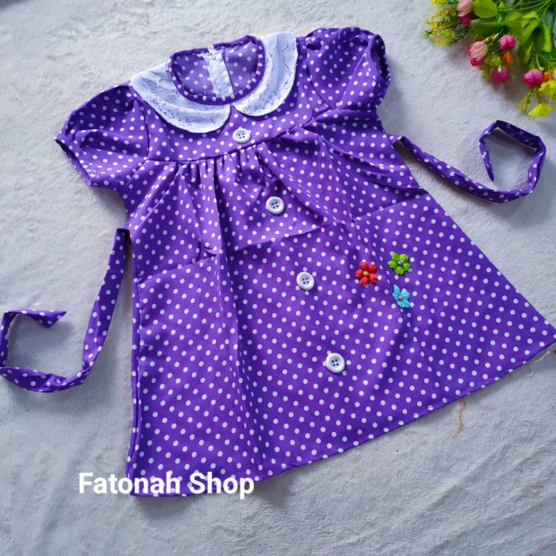 Dress anak 2 3 tahun polka kerah putih tali ( dress POLKA kerah tali )