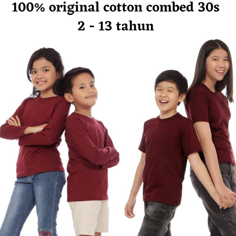 Kaos Polos Anak maroon Laki laki Perempuan Lengan Pendek Lengan Panjang anak Kaos Polos anak Laki la