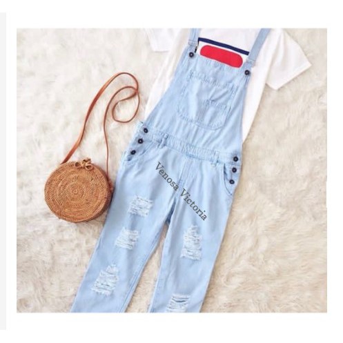 Jumpsuit Ripped Jeans  Wanita Overall Baju Kodok Warna 