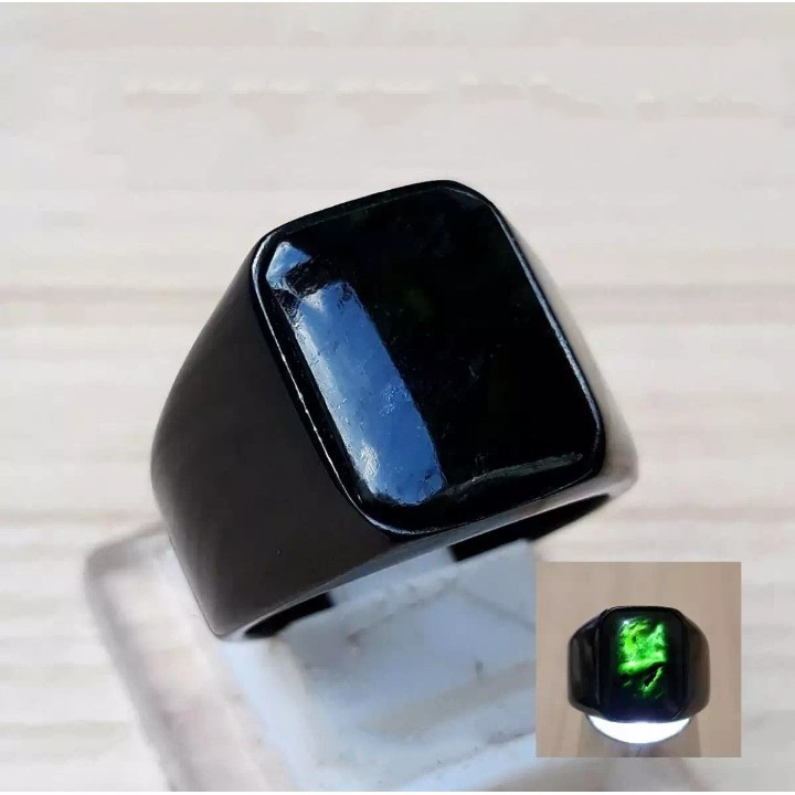Cincin Akik Black Jade/Giok Aceh Crystal Tembus Kasual