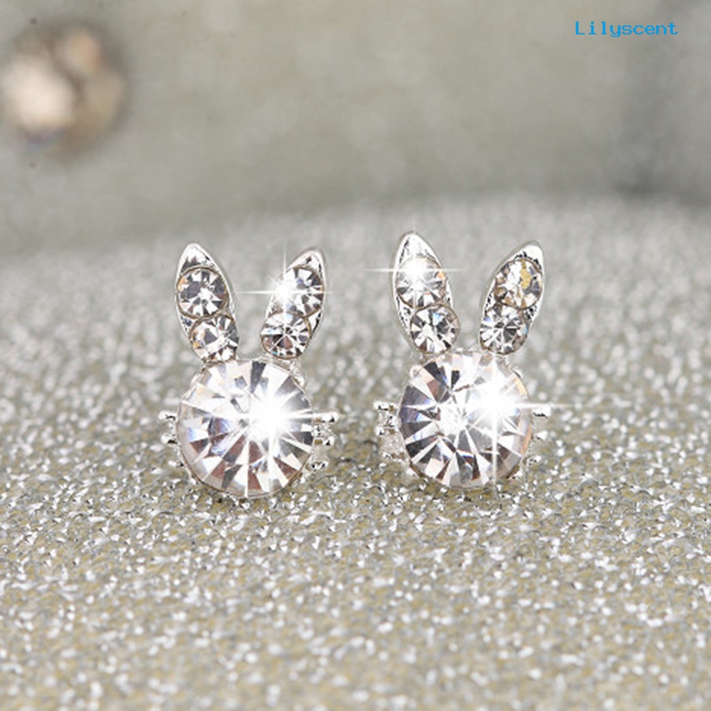 1 Pasang Anting Stud Desain Hati Pita Kelinci Cherry Aksen Mutiara Imitasi Bahan Cubic Zirconia Gaya Korea