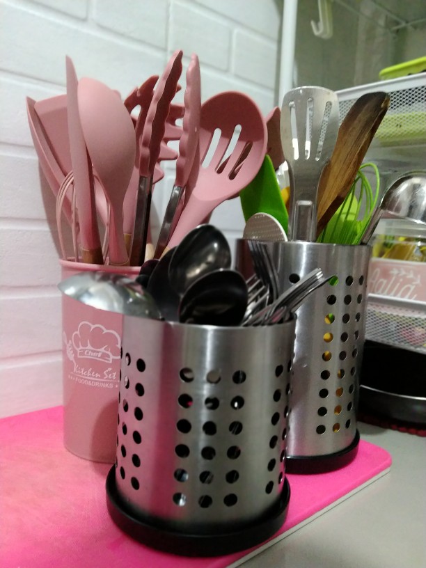 Tempat Sendok Tempat Peralatan Dapur Stainless Steel Makan Masak Serbaguna