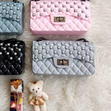 ➽ Tas jelly glossy buble 22cm free boneka dan syal ✈