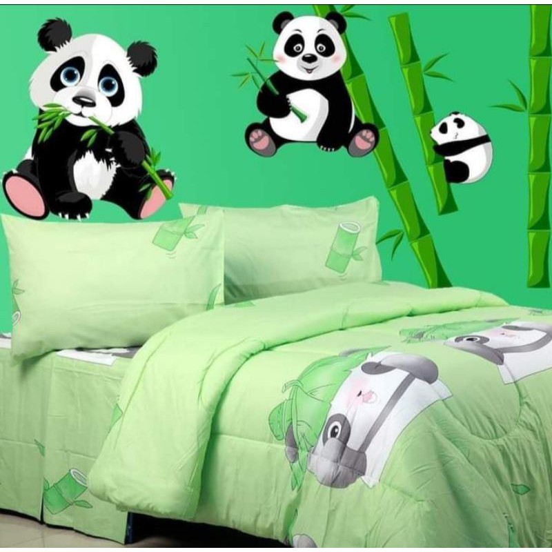 Sprei set bedcover motif PANDA bahan katun ukuran 160x200