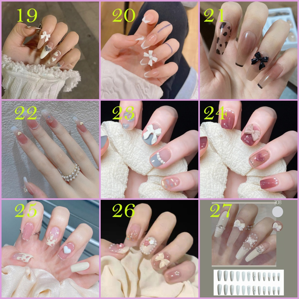 24pcs / Set stiker kuku palsu anti nail air 3d imlek kuku palsu murah pengantin panjang pendek anak bening polos wedding kaki manikur set nail sticker art