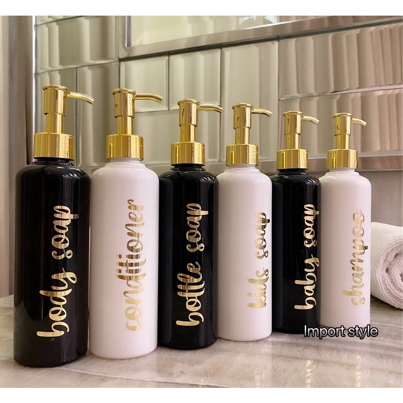 botol HITAM 250ml glossy GOLD KECIL . aesthetic bottle minimalist refill organizer tempat sabun cair pump estetik with sticker quality