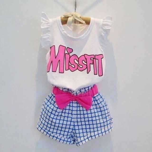 GA252 MISS FIT SET WHITE / setelan anak perempuan import murah / baju kaos anak santai