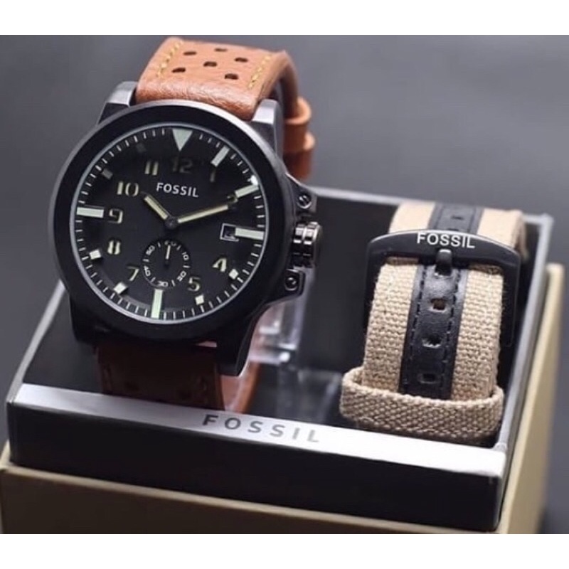 jam tangan pria fossil premium second chrono dan tanggal aktif gratis box dan bonus tali