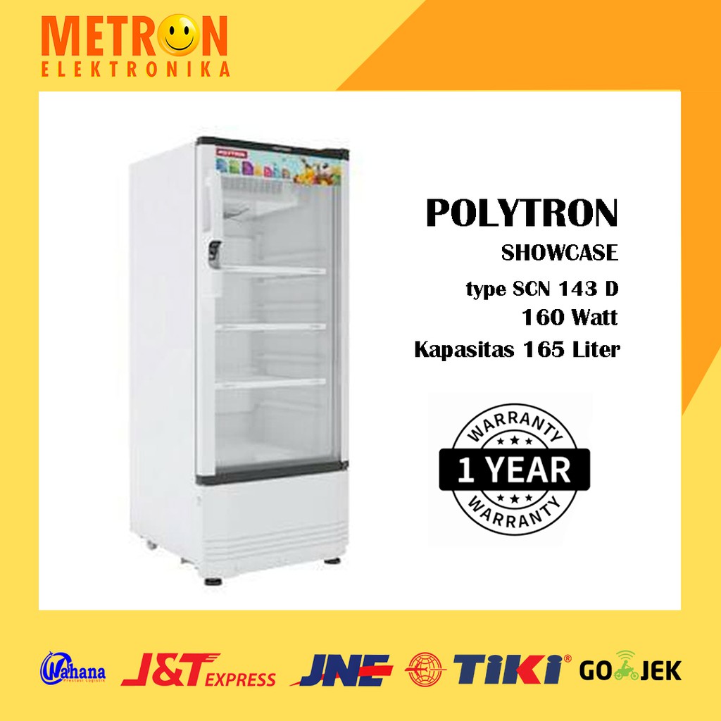 POLYTRON SCN 143 D / SHOWCASE LEMARI PENDINGIN 140 LT LW HANDLE BOTTLE OPENER PEMBUKA BOTOL / SCN143