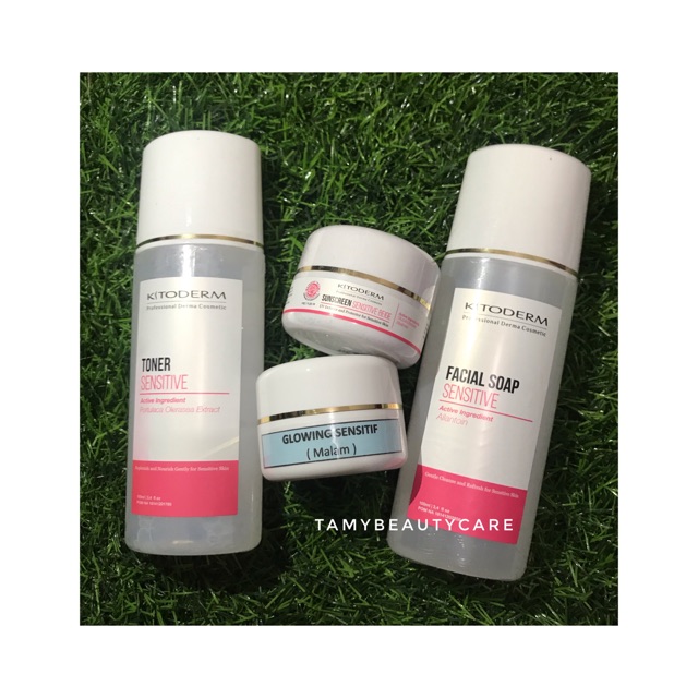 Paket whitening sensitive kitoderm isi 4 (Fs.Sensi, T.Sensi, Glow Sensi, Sc.SensiBG)