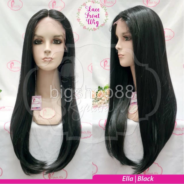 bigshop88 - Wig Hitam Panjang Lurus Lace Front Wig Long Straight Lurus Panjang Belah Tengah Hitam