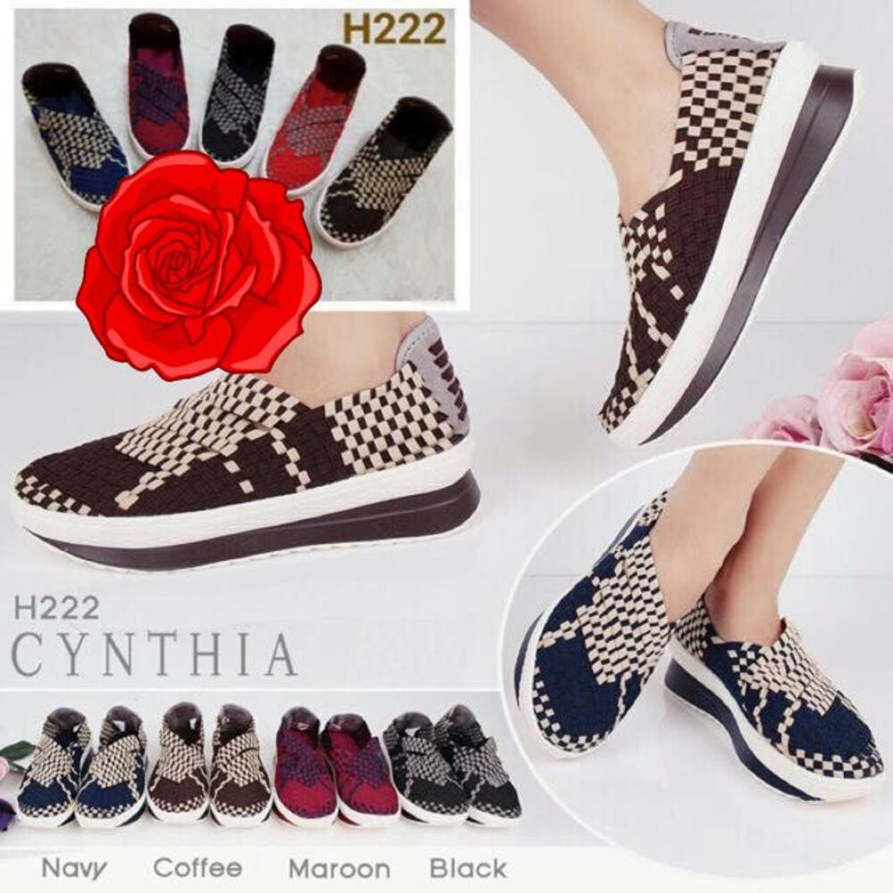 SEPATU WANITA SEPATU FASHION CYNTHIA SEPATU RAJUT   SEPATU ANYAM   CYNTHIA WEDGES H222 ORI