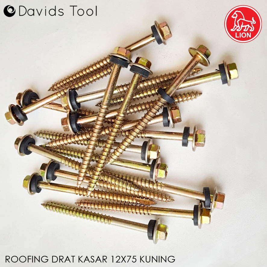 Sekrup Baja Ringan Baut Roofing Kayu Galvalum 12x75 Kuning Lion