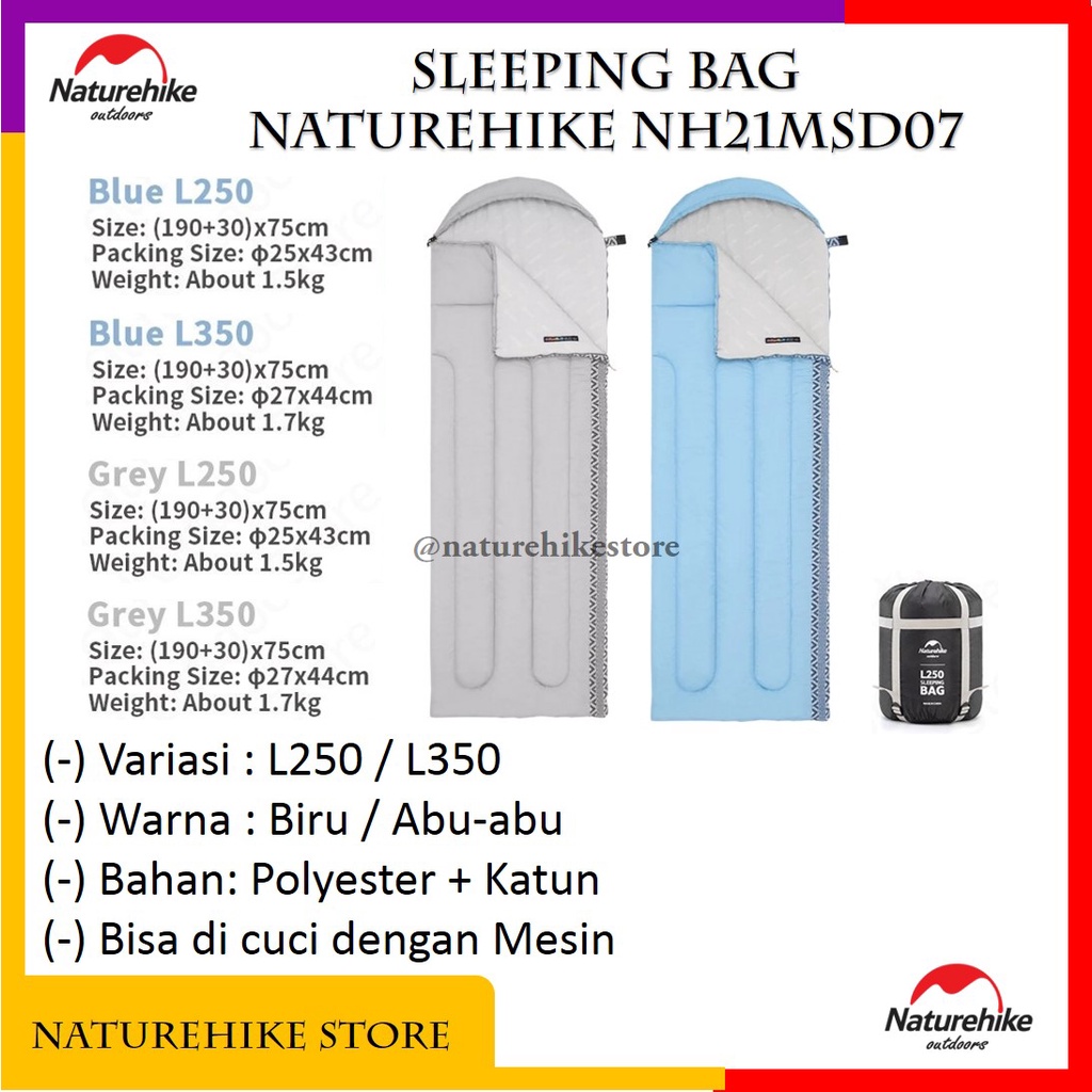 Sleeping Bag Selimut Tidur Camping Outdoor Hiking Gunung Suhu Ekstrim Katun Naturehike NH21MSD07